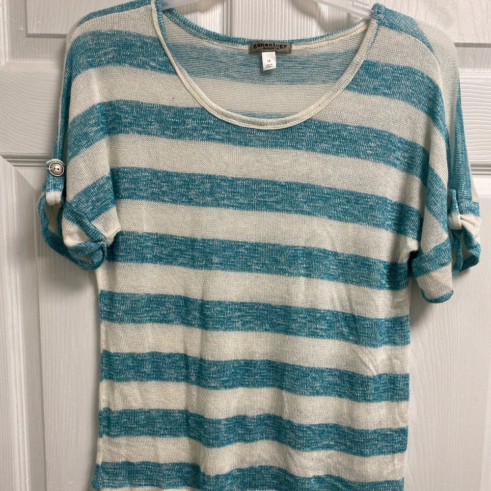 Turquoise and White See through lightweight knit shirt